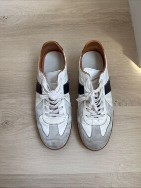 Beckett Simonon Men's White Leather & Suede Sneakers with Black Stripe